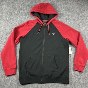 Fox Hoodie Mens Large Black Red Legacy Zip Fleece Full Zip Raglan Foxhead Logo